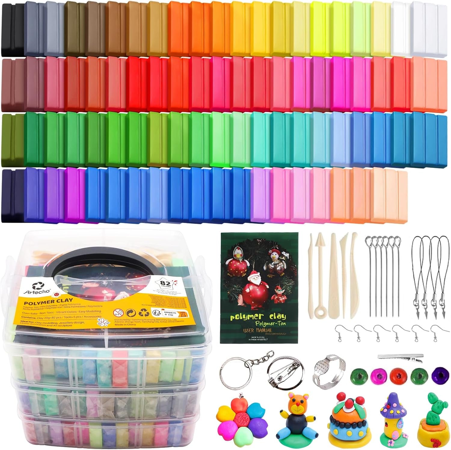 Polymer Clay 50 Colors,  Oven Bake Clay for Kids, Sculpey Clay Kit with DIY Kits for Adults, Modeling Clay for Earring Makeing, Jewelry Making