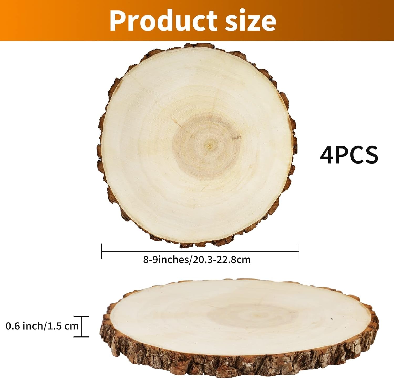 4 Pack 8-9 Inches Natural round Wood Slices Unfinished Craft Wood Kit Circles Large Wood Slices for DIY Crafts, Weddings Centerpieces Decor, Wood Ornament Disc