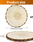 4 Pack 8-9 Inches Natural round Wood Slices Unfinished Craft Wood Kit Circles Large Wood Slices for DIY Crafts, Weddings Centerpieces Decor, Wood Ornament Disc