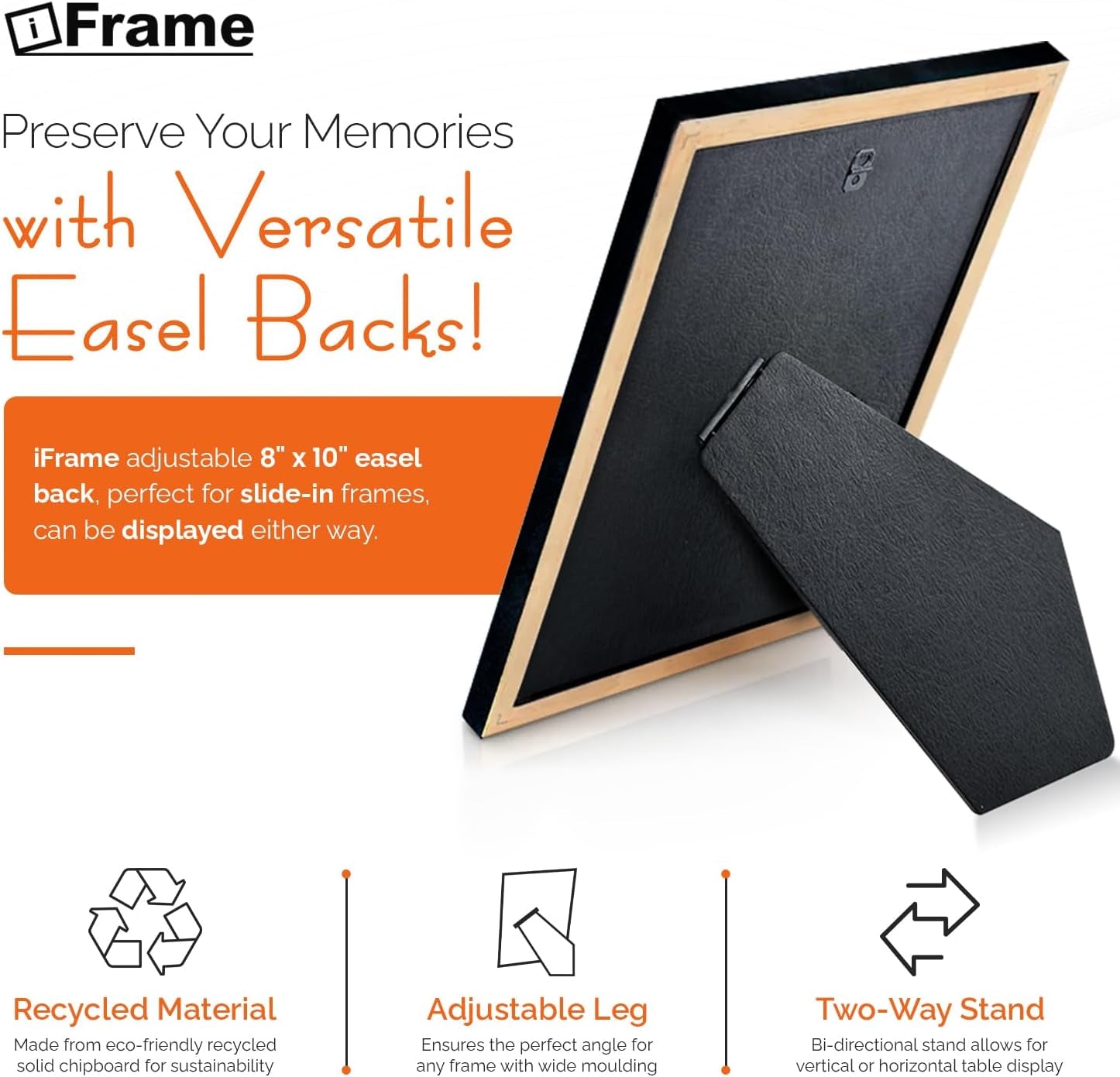 Adjustable Easel Backs, Easel Stand for Pictures, Solid Black Cardboard Back for 8X10 Picture Frame, Photo Easel Stand Perfect for Picture Frames, Tiles, Art &amp; More, Made in USA (Pack of 4)