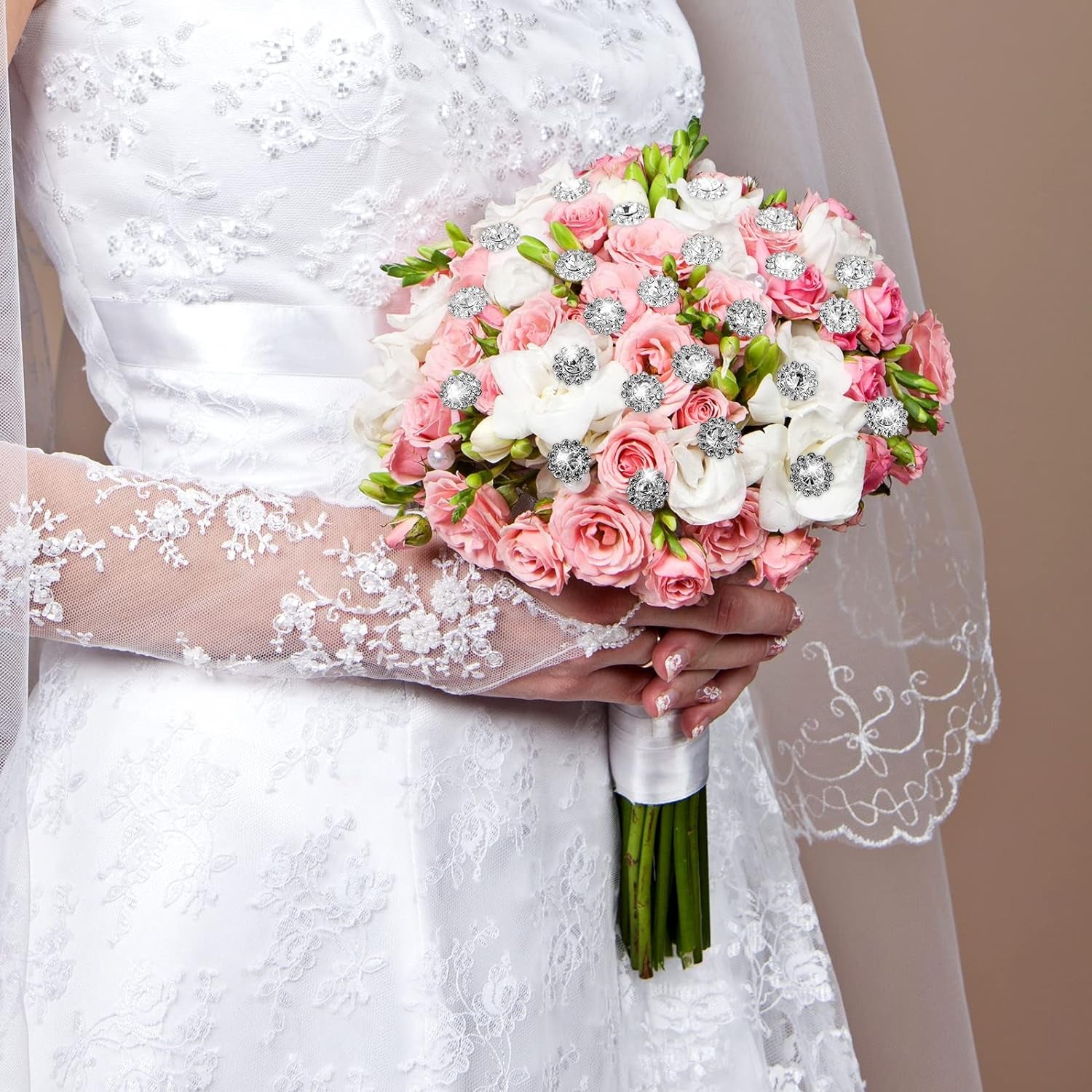 36 Pack Bouquet Pins Flower Pin round Diamond Crystal Floral Pins Rhinestone Wedding Corsages Pins Diamond Head Straight Pin for Wedding Bridal Jewelry Decoration (Glitter Style)