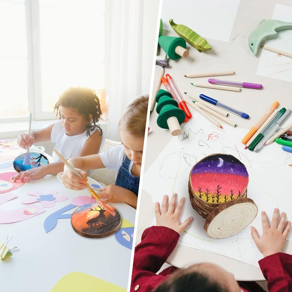 24 PCS Wood Slices Bulk, 4-4.7 Inch Unfinished Natural with Tree Barks Rustic Wedding Centerpiece Disc, Craft Wood Pieces for Circles Craft Christmas Ornaments and DIY Table Decorations