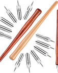 14 Pieces Dip Pen Nibs Holders with Comic Pen Nib Set Calligraphy Wooden Drawing Pen Holder with Stainless Steel Pen Nib for Writing Painting Signing Present