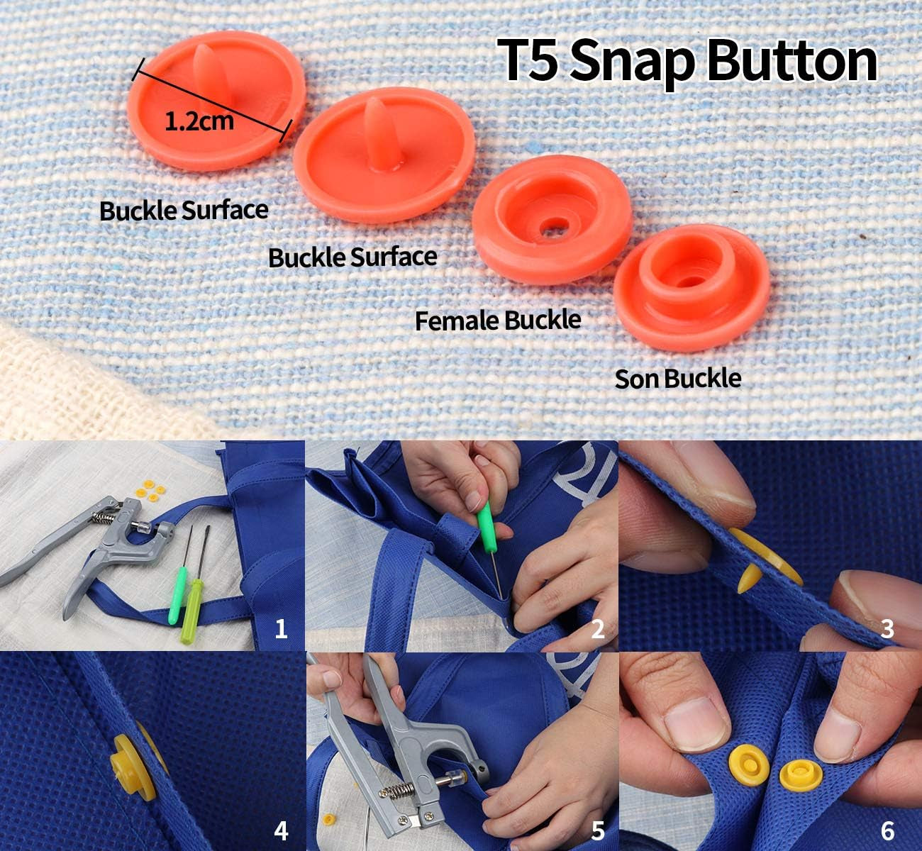 400 Sets Snap Fasteners Kit, Snap Pliers+20 Colors T5 Plastic Snap Buttons, Fasteners Poppers Press DIY Studs Tools with 2 Storage Boxes, Snap Set for Sewing,Clothing and Crafting