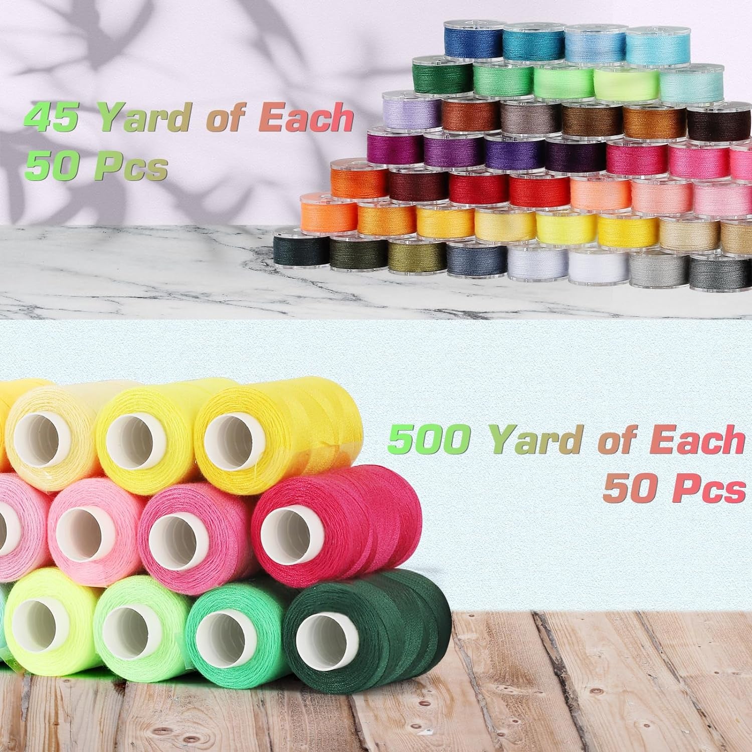100Pcs Bobbins Sewing Threads Kit, 500 Yard per Polyester Thread Spools, Prewound Bobbins with Case, Sewing Threads for Sewing Machine, Sewing Supplies for Hand, Travel, DIY and Home, 50 Colors
