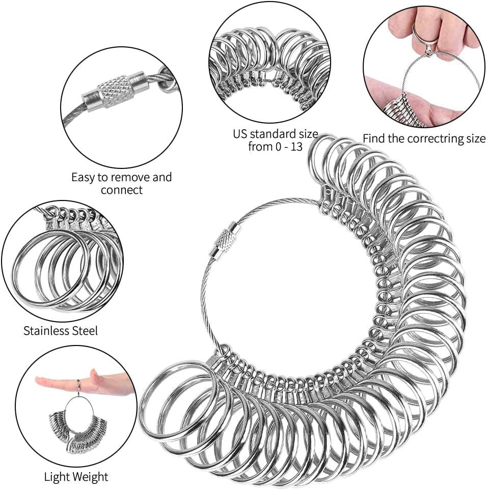 US Ring Sizing Kit,Gauge Set with Measuring Tool,Sizes 0-15 Steel Ring Mandrel.Finger Sizer1-13 with Half Size,Measuring Wedding Rings