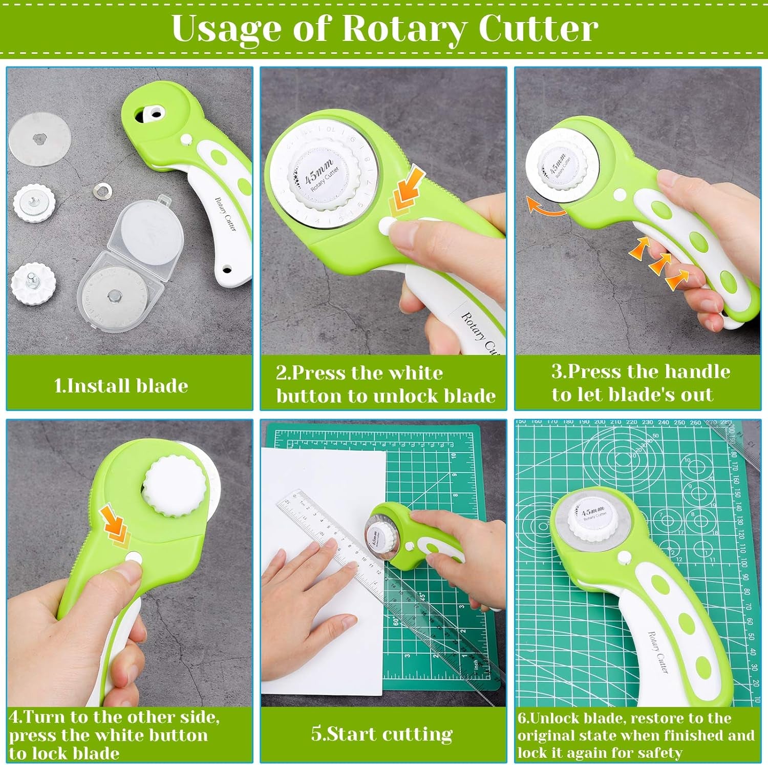 Rotary Cutter Set,  Self Healing Sewing Mats Rotary Cutter and Mat 45Mm Rotary Fabric Cutter Set with 2 Blades Rotary Cutting Mat for Crafts Fabric Quilting Hobby (9" X 12" (A4))