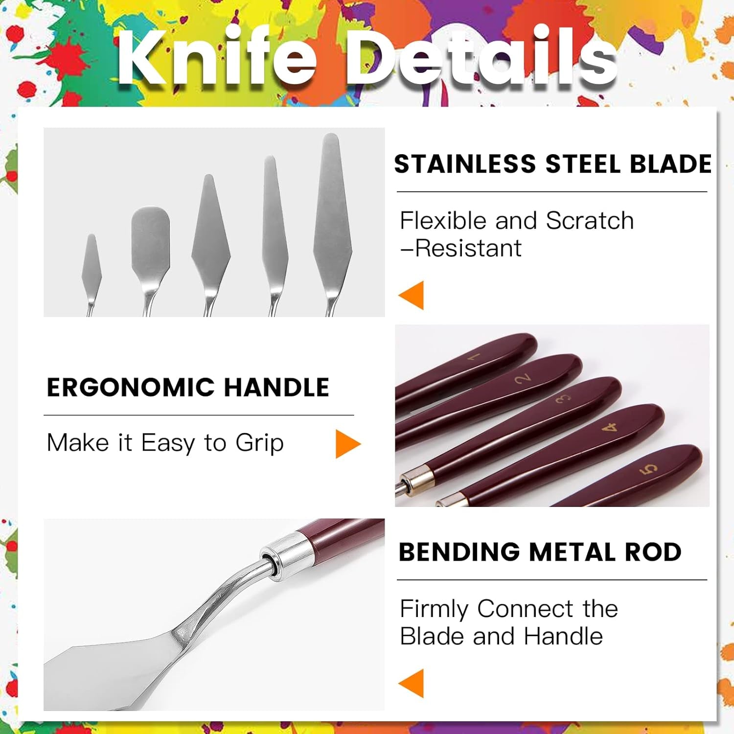 10PCS Palette Knife, Stainless Steel Painting Knife Set, Flexible Spatula Pallet Knife, Metal Artist Knives, Oil Painting Accessories Color Mixing Scraper for Oil, Canvas, Acrylic Painting by