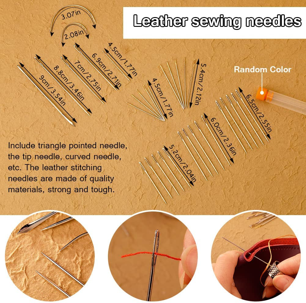 59 Pcs Leather Sewing Kit Leather Needles for Hand Sewing,Heavy Duty Sewing Upholstery Repair Kit Waxed Thread Large-Eye Stitching Needles for Carseat Backpack Carpet Boots Shoes Canvas Sofa