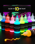 Acrylic Glow in the Dark Paint, 10 Bright Colours Liquid Luminous Paint, Neon Paints Glow in Dark for Painting, Halloween Decoration, DIY Crafts, 20 Ml Each