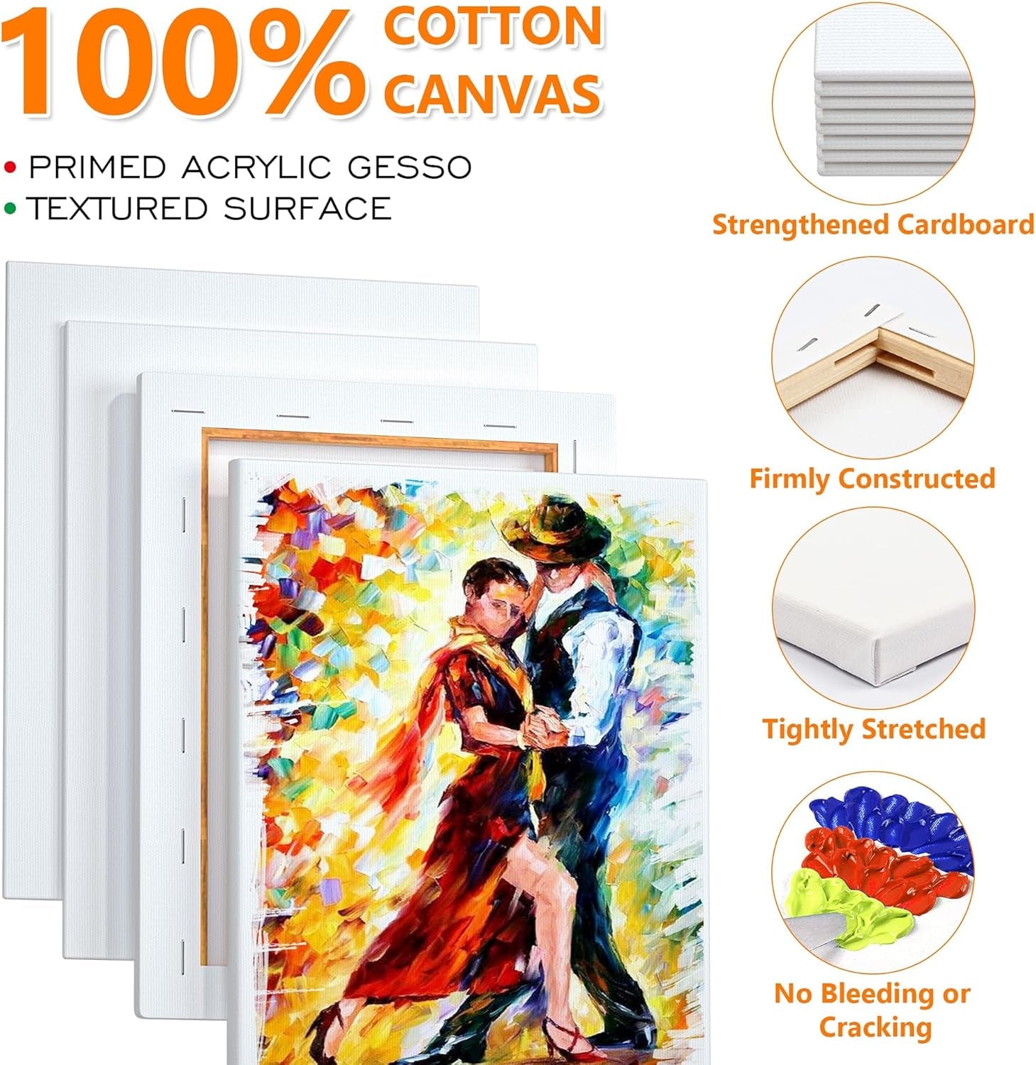 Canvases for Painting,  34 Pack Multi Sizes Stretched Canvas and Canvas Panels, 5X7”, 8X10”, 9X12”, 11X14”, 100% Cotton Primed Canvas Boards for Painting, Blank Canvas for Acrylic Oil Paint