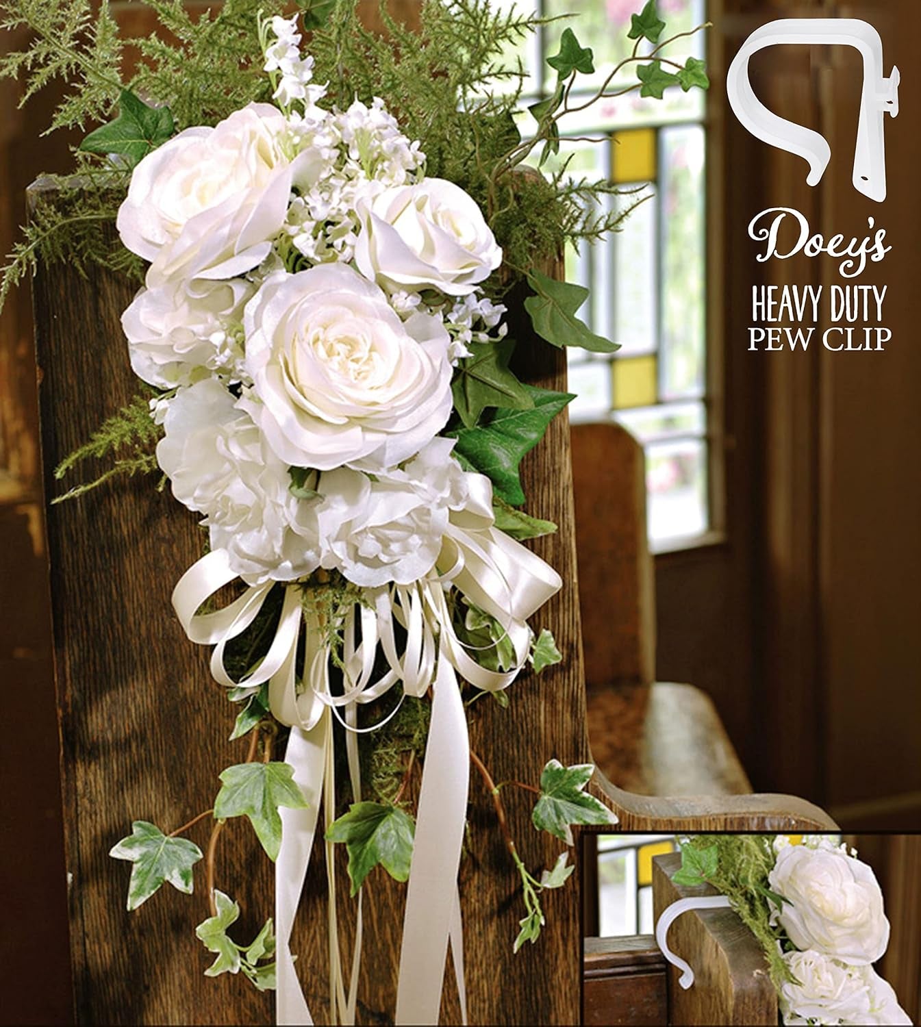 Church Pew Clips and Bow Holders - Wedding Decorations Made in USA Heavy Duty Plastic Hooks Attach Pew Bows, Flowers, Signs, Tulle to Aisle Chairs, Pew Ends, Tables, Railings (Pack of 12)
