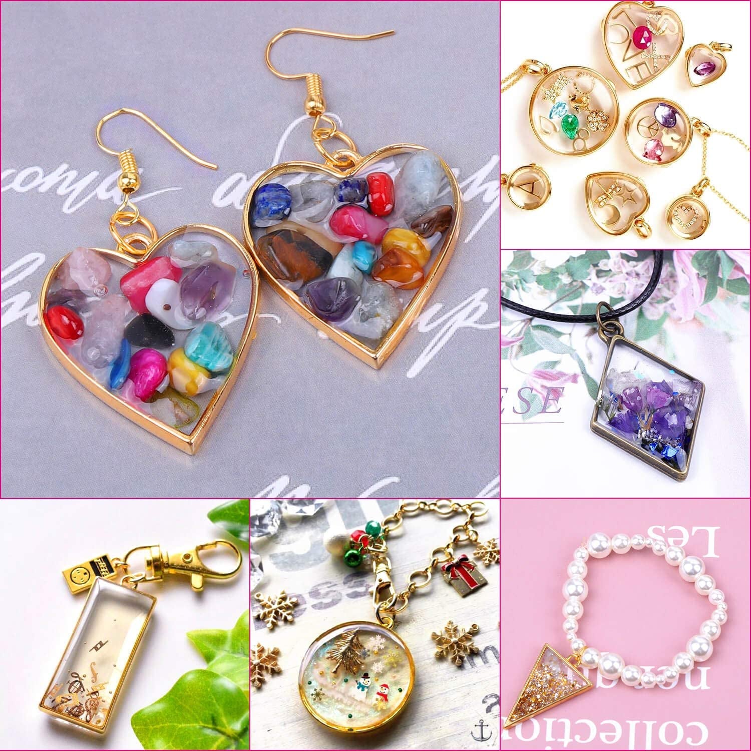 Open Bezels for Resin,  60Pcs Hollow Frame Pendants Resin Craft Bezels Jewelry Molds for Resin Casting, Necklaces Earrings Making Supplies