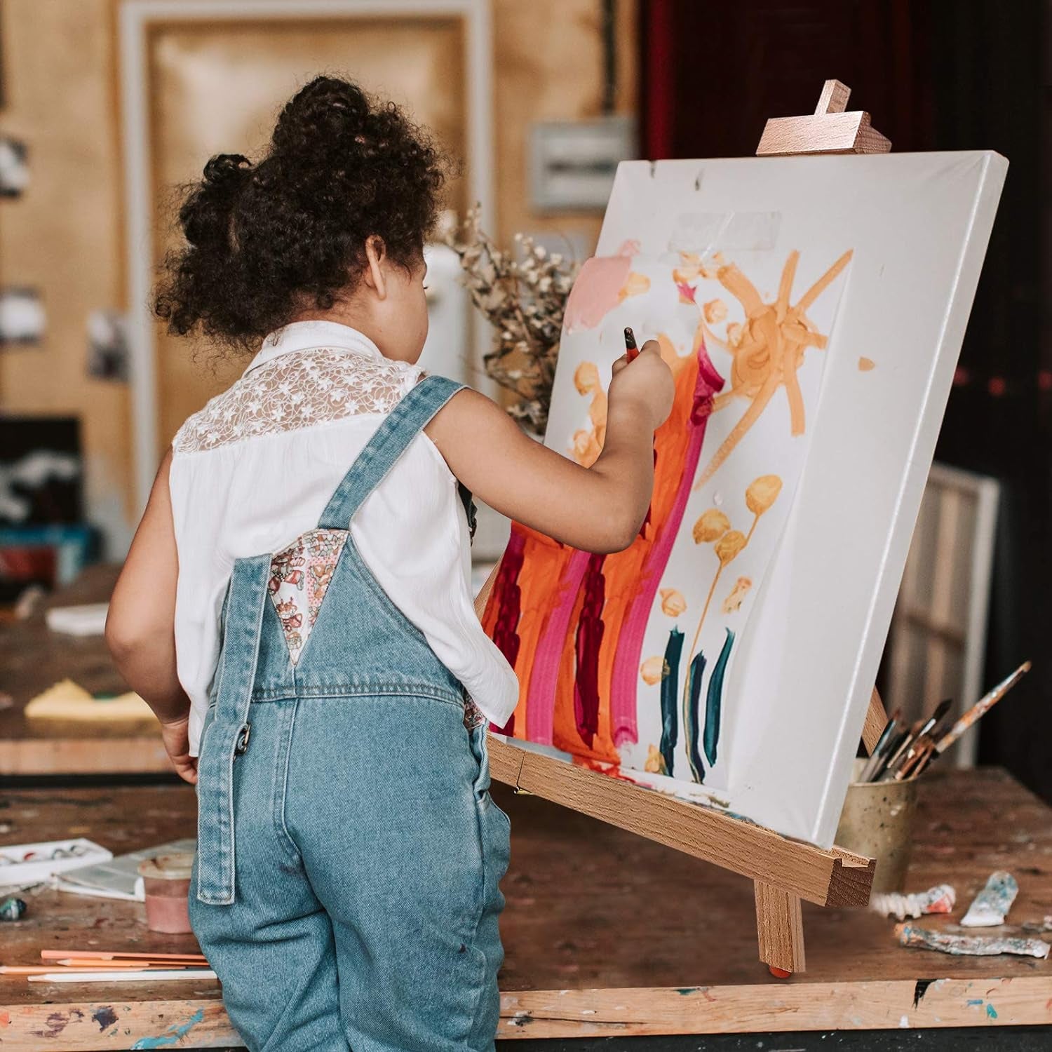 Art Easel (2 Pack) A-Frame Painting Easel, Wood Display Stand Holding Canvas up to 22" High, Portable Tabletop Easel and Sign Holder, Folding Travel Easel, Easy to Carry
