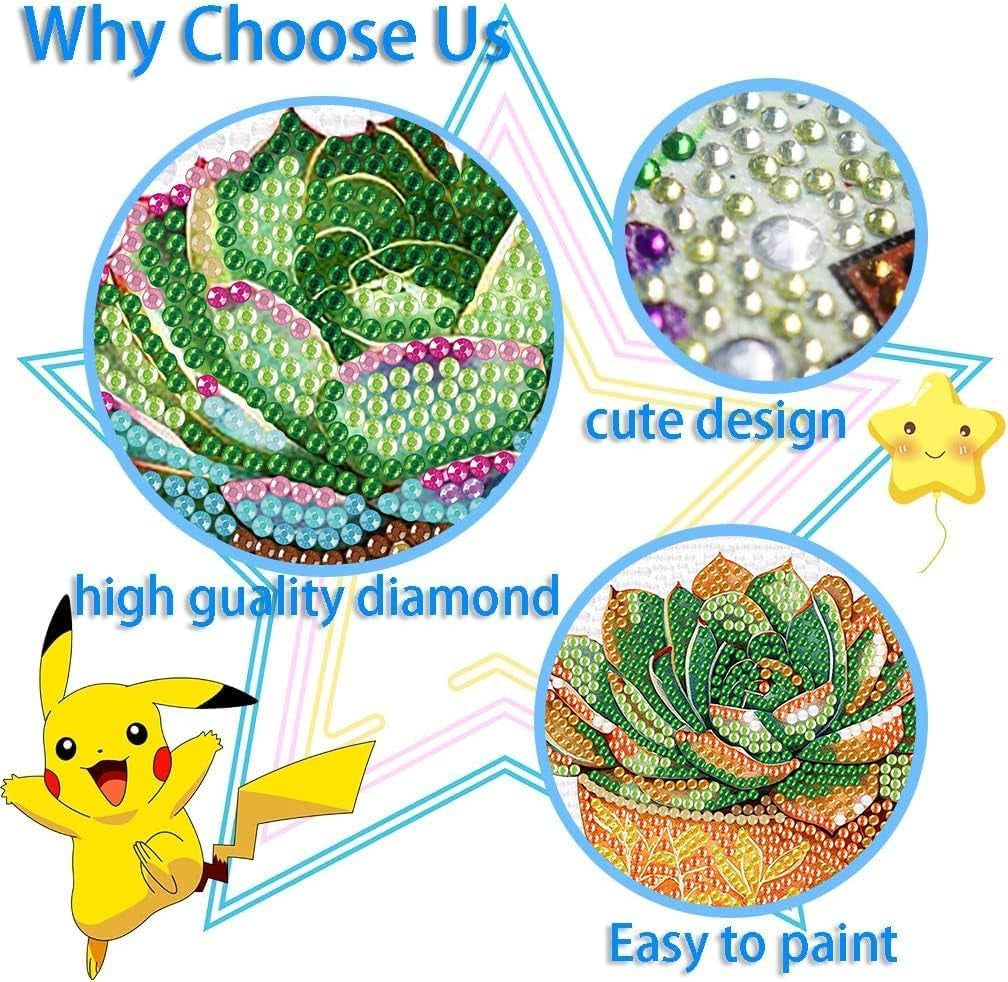 4 Pack Diamond Painting Kits,Easy Diamond Painting Kits for Beginners,5D Succulents Diamond Art Kits,Diy Plants Diamond Dots Big Gem Crafts for Home Wall Decor Gifts （6X6Inch）.