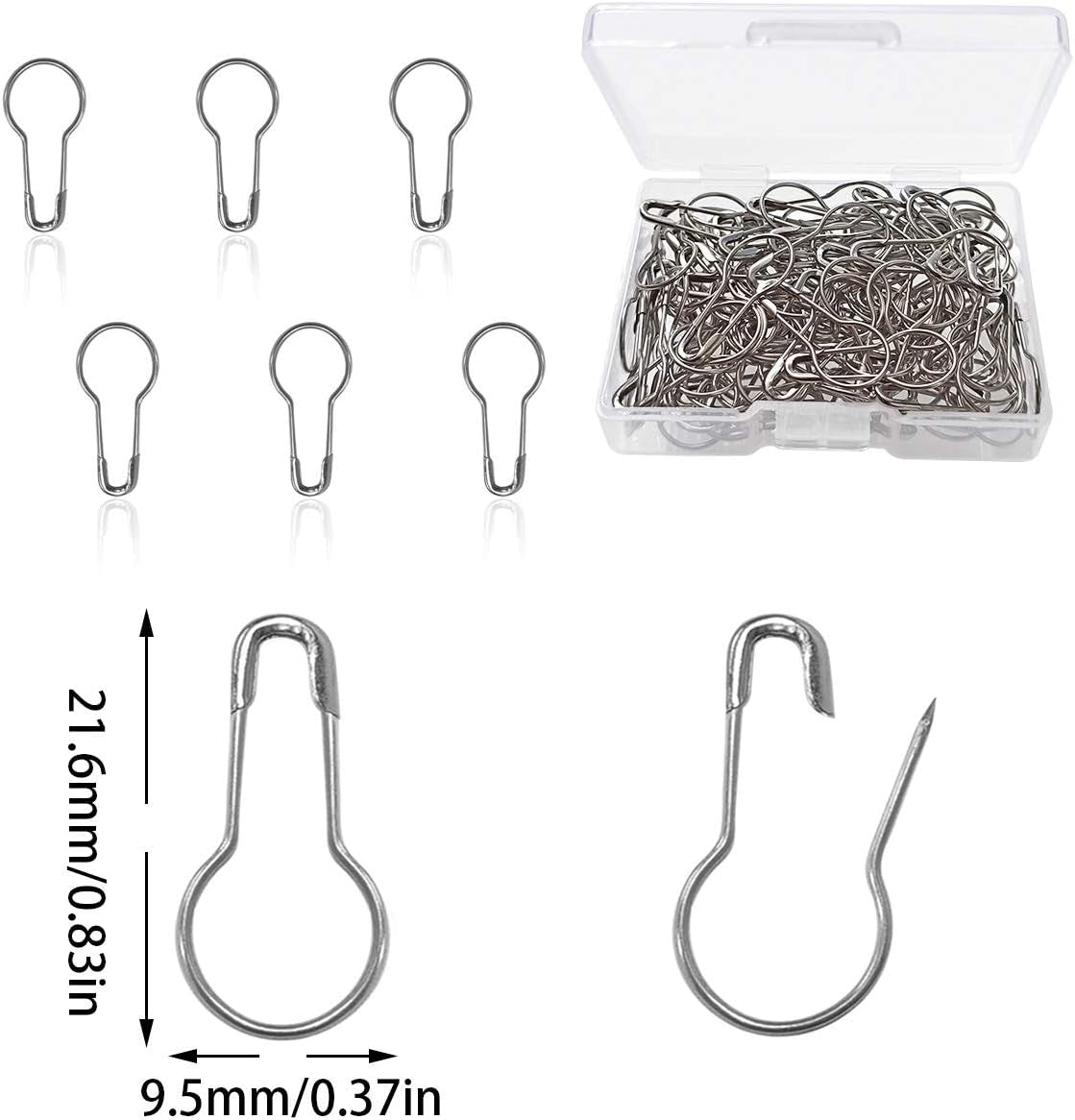 100Pcs 21Mm/0.8 Inch Small Metal Gourd Safety Pins Bulb Pin for Knitting Stitch Markers, Sewing Clothing DIY Craft Making (Silver)