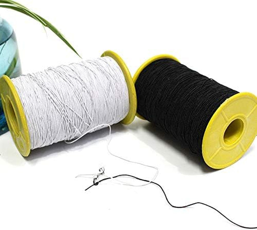 (2 Rolls) White and Black Elastic Thread 547 Yard Package 0.5Mm Thickness