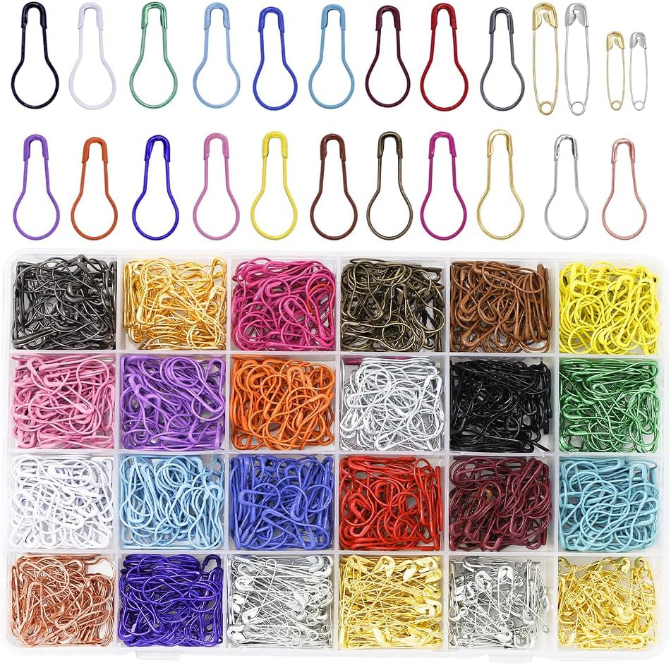 300 Pieces Safety Bulb Pins,10 Colors Calabash Crochet Stitch Markers, Metal Safety Pins for Knitting and DIY Project with Storage Box