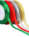 4 Rolls 100 Yards Christmas Ribbons 1Inch Wide Holiday Satin Ribbons Fabric for Gift Wrapping and DIY Craft, Red & Green & Gold &White