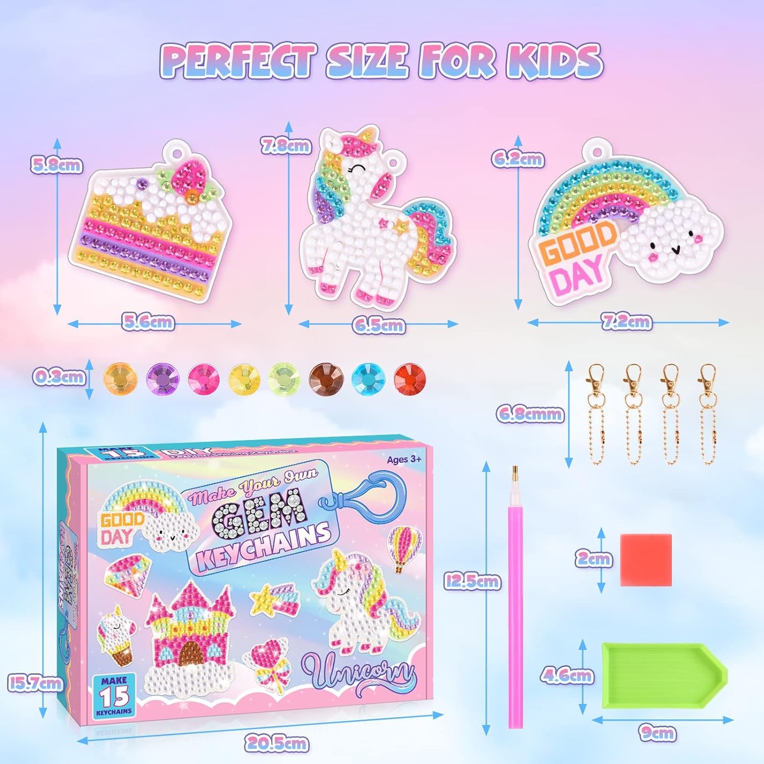 Toys for 4 5 6+ Year Old Girls, Unicorns Diamond Painting Kits for Kids Make Your Own GEM Keychains Arts and Crafts for Kids Age 4-12 Unicorns Birthday Gifts for 4-12 Year Old Girls Boys