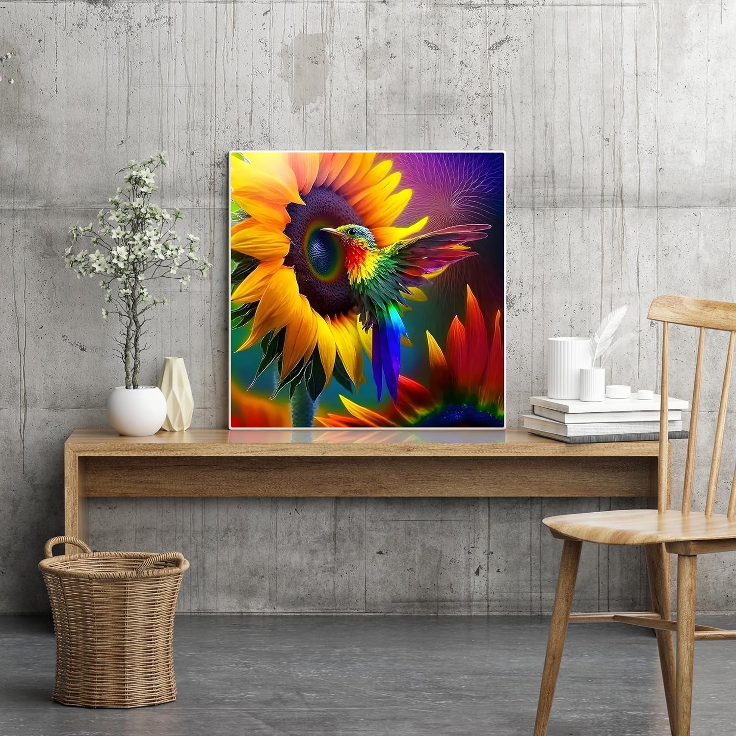 Diamond Mosaic Painting Kits for Adults Sunflower DIY Diamond Art Kit Hummingbird Full Drill round Diamond Dots Painting Gem Art Kit Beginners Home Wall Decor Gifts 12X12In