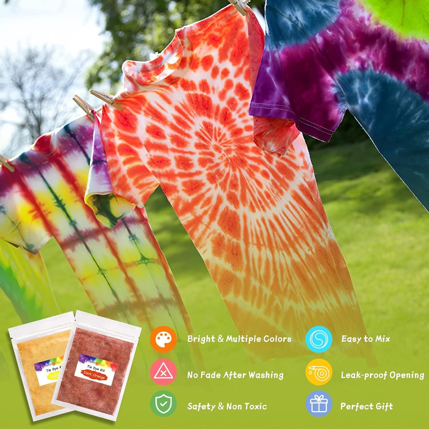 Tie Dye Powder - 8 Colors 160G/5.6Oz Tie Dye Refill Powder Packets, Non-Toxic Tye Dye for Kids Adults, Fabric Tie Dye Powder Bulk for Shirts, Clothing, Group, Festival Designs