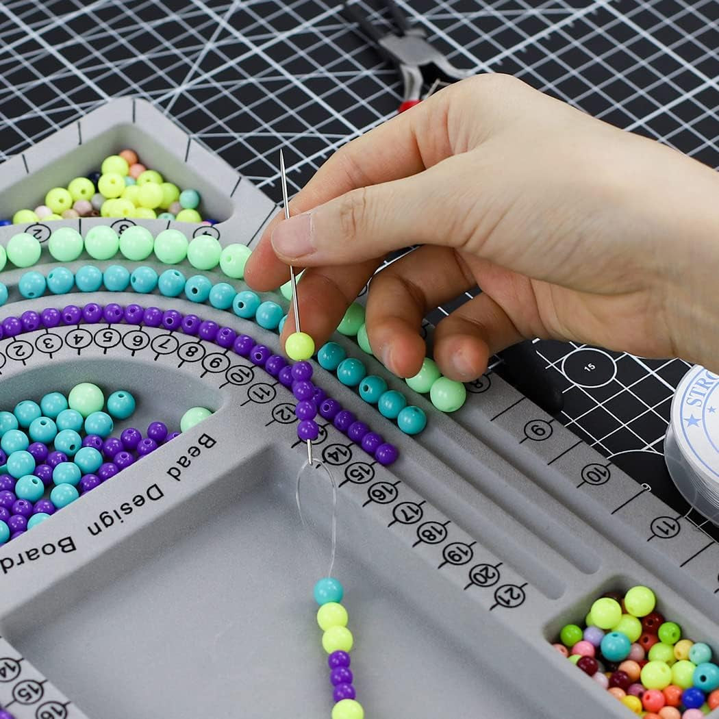 Bead Board for Jewelry Making Bead Tray Beading Supplies Flocked Design Necklace Maker Bracelet Making Trays Measurement Board Handmade DIY Craft Tools Kit with Jewelry Pliers