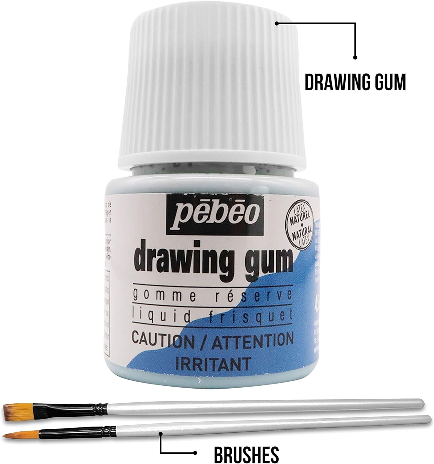 Pebeo Drawing Gum Made in France - Masking Fluid for Watercolor Painting and Various Art Projects - Bundled with  Applicator Brush Set