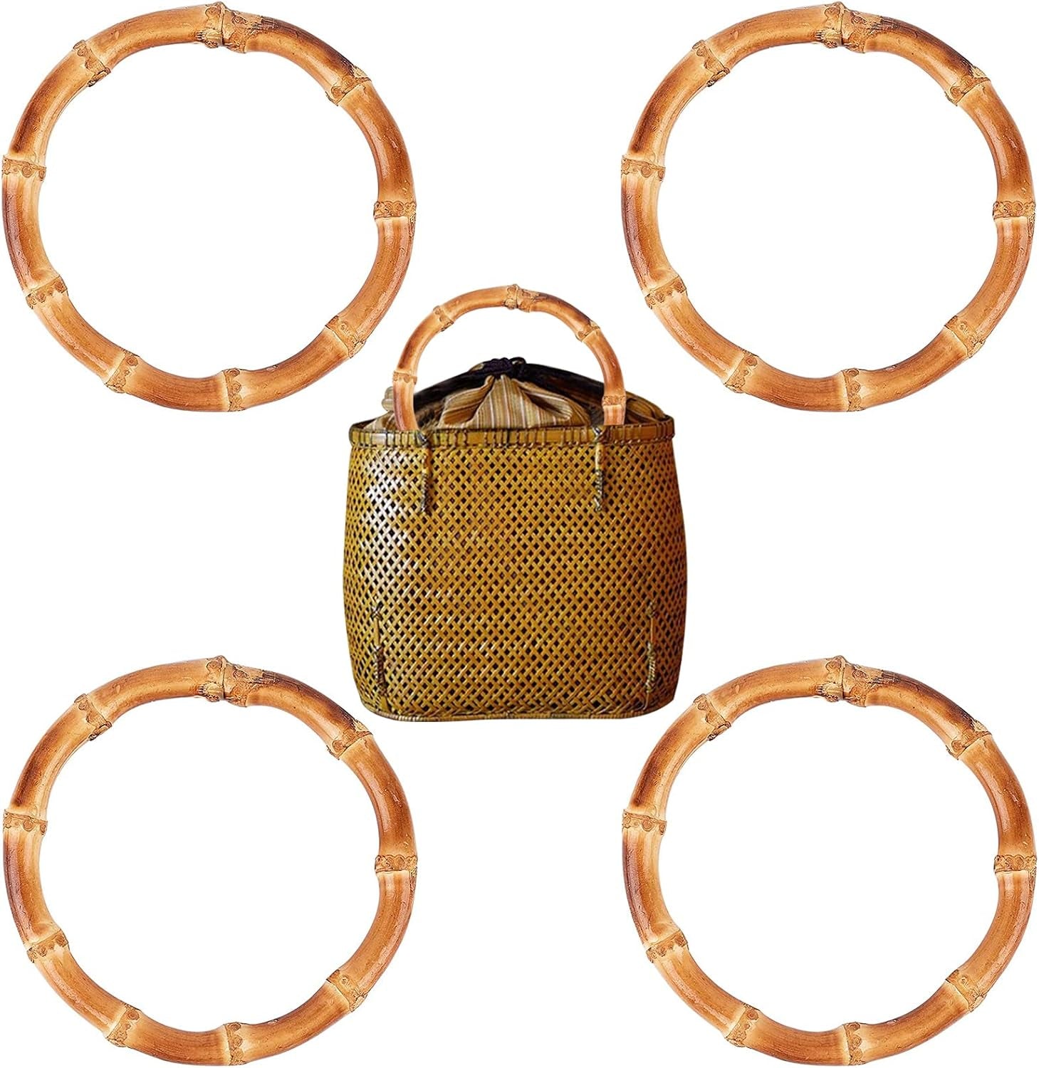 4Pcs round Wood Bag Handle Imitation Bamboo Bag Handles Replacement for Handcrafted Handbag
