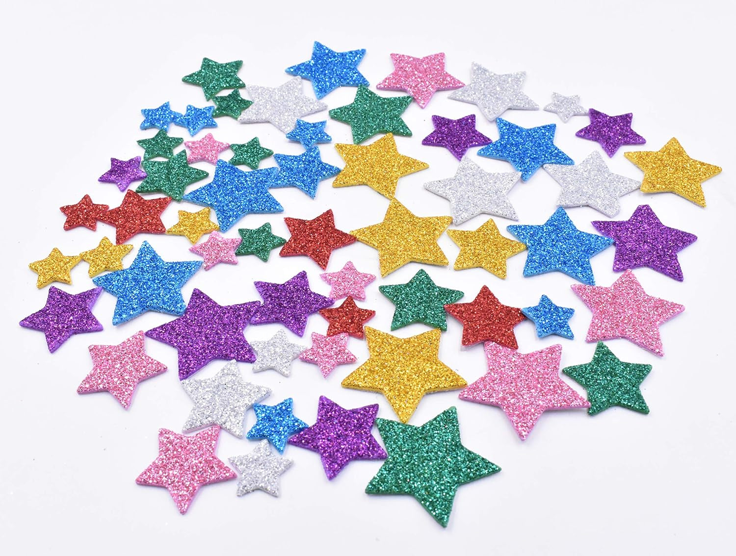 200Pcs Colorful Glitter Foam Stickers- Self Adhesive Star Shape Glitter Sticker for Children Kids Arts Craft Supplies Greeting Cards Homemade Home Decoration