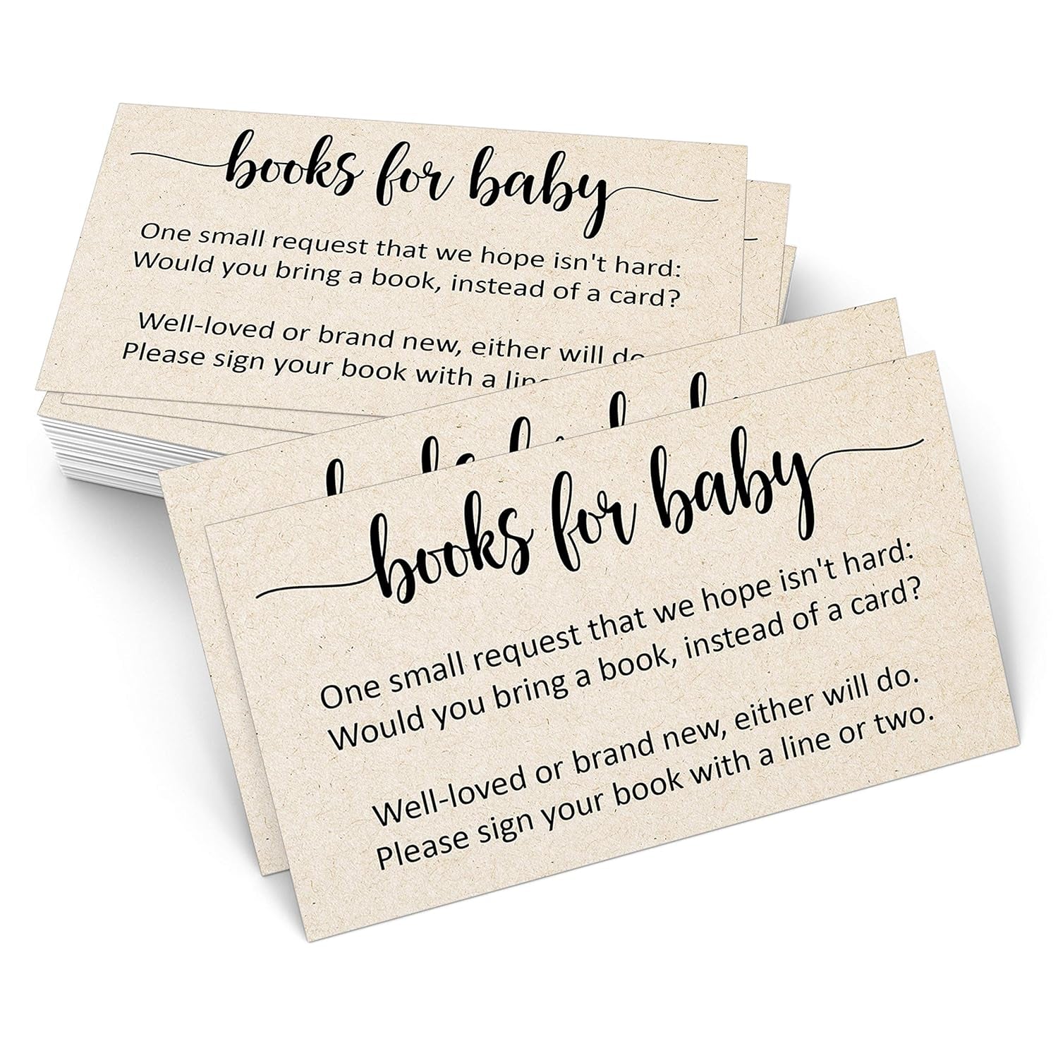 Books for Baby Cards (Set of 50) 3.5 X 2 Baby Shower Insert for Invitations, Business Card Size, Book Instead of Card Request Gift, Small Rustic Kraft Tan - Made in USA