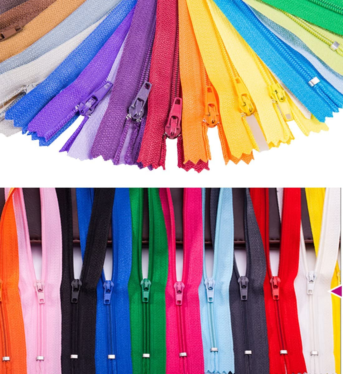 100 Pcs 9 Inch Nylon Coil Zippers Tailor Sewer Bulk for Sewing Crafts 25 Colors