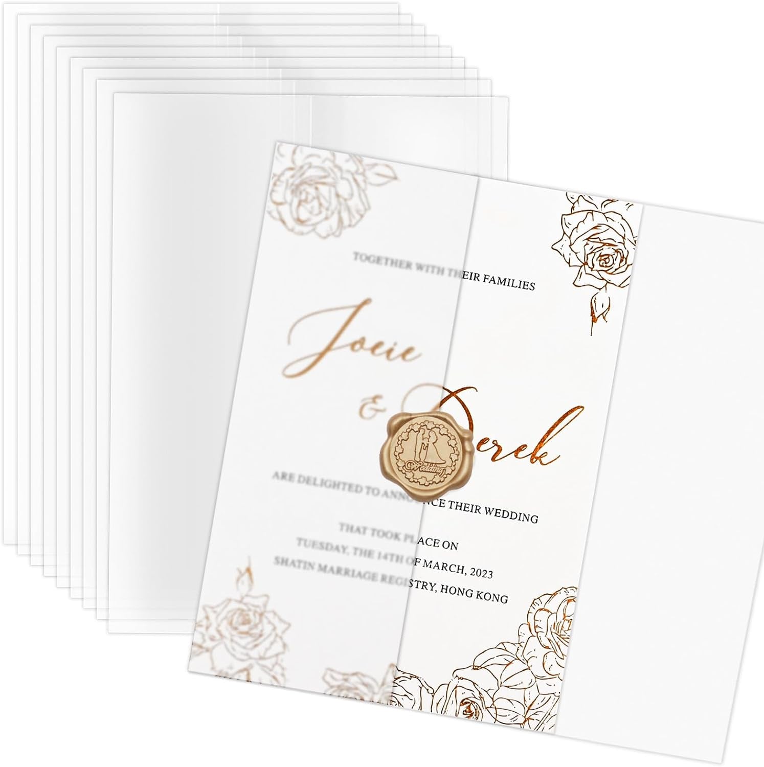 50 Pack Luxury Pre-Folded Vellum Jackets for 5X7 Invitations, Semi-Clear 115GSM Vellum Paper 5X7 Jackets for Wedding Invitations Wraps