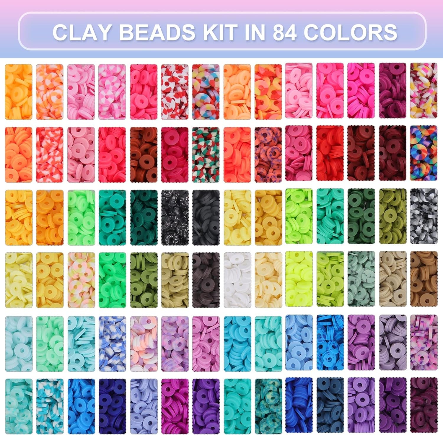 14700Pcs, Clay Beads for Bracelet Making Kit, 84 Colors Flat round Polymer Clay Heishi Spacer Beads for DIY Crafts Necklace Jewelry Making Gifts