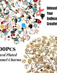 200Pcs Mixed Gold Plated Enamel Charms for Jewelry Making - Also Includes 52Pcs Letter Pendants, 400Pcs Jump Rings and 100Pcs Lobster Clasps for Necklaces,Bracelets,Earrings,Diy Crafting