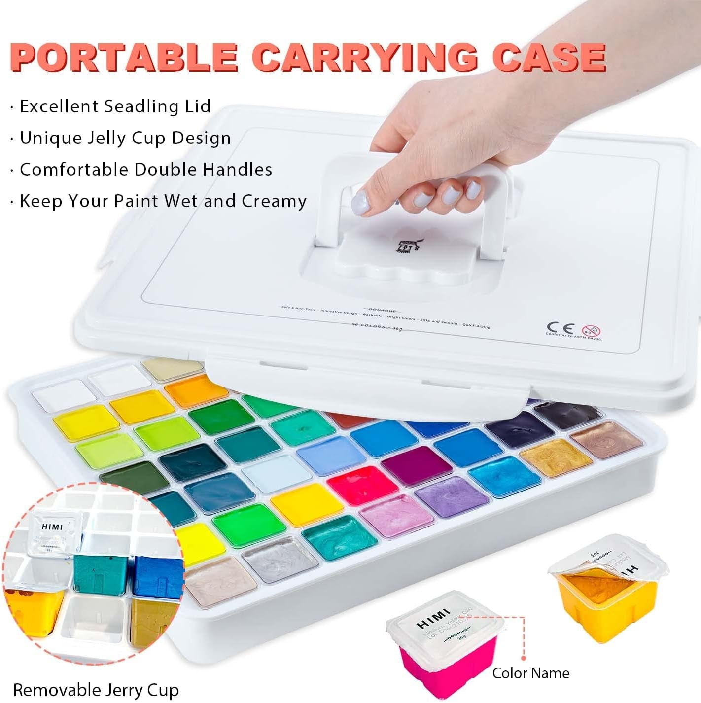 Gouache Paint Set, 56 Colors X 30G Unique Jelly Cup Design in a Carrying Case Perfect for Artists, Gouache Opaque Art Supplies for Professionals, and More