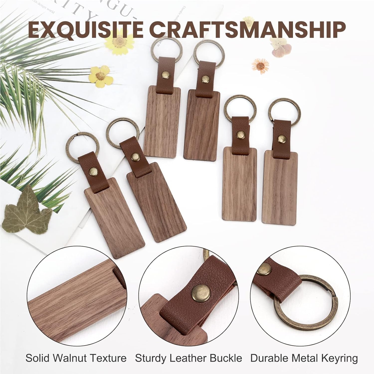 25 Pieces Leather Wood Keychain Blank, Wooden Keychain Blanks with Leather Strap, Unfinished Wooden Keychains for Laser Engraving, DIY Various Key Tags, Wood Crafts Gift