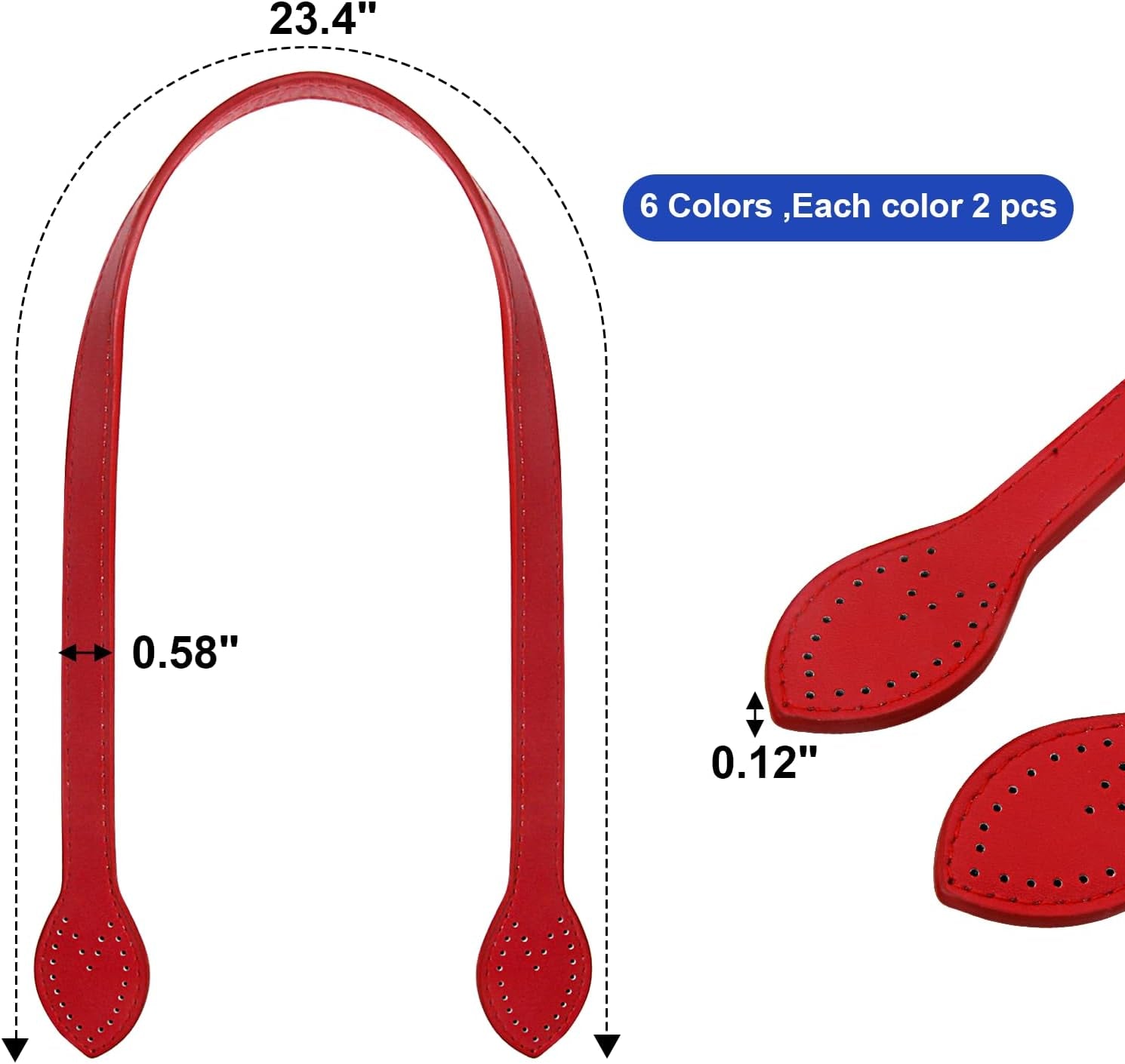 12PCS Bag Handles for Bag Making,23.4" PU Leather Straps for Handbag,Purse Handles for Crochet Bags 6 Colors
