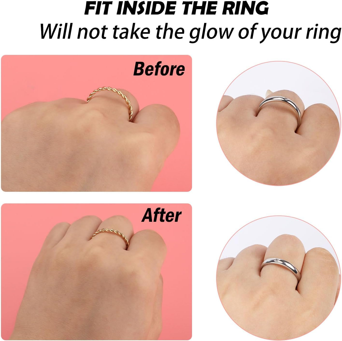 65Pcs Invisible Ring Size Adjuster Set, Jewelry Adjusters Spring Ring Sizer Guard Spiral Ring Tightener Fit Wide Rings Invisible Ring Sizer Adjuster for Loose Rings Golden Silver