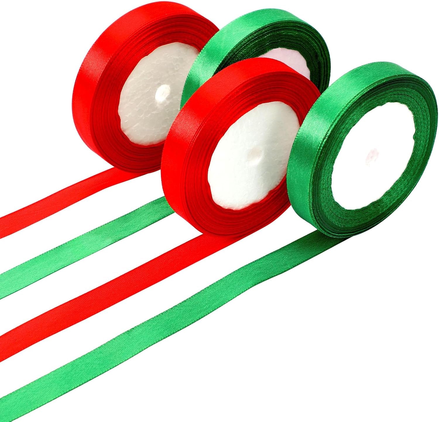 4 Rolls 100 Yards Christmas Ribbons 1Inch Wide Holiday Satin Ribbons Fabric for Gift Wrapping and DIY Craft, Red &amp; Green &amp; Gold &amp;White
