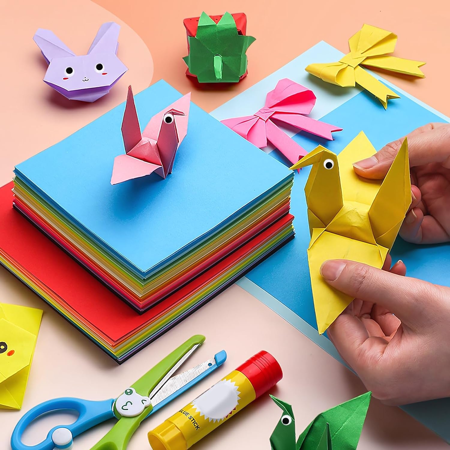 300 Sheets Origami Paper,20Colors,200 Sheets 6 Inch Square Colored Paper for Crafts and 100Pcs Self-Adhesive Wiggle Eyes Sets,Doubled Sided Color Craft Paper