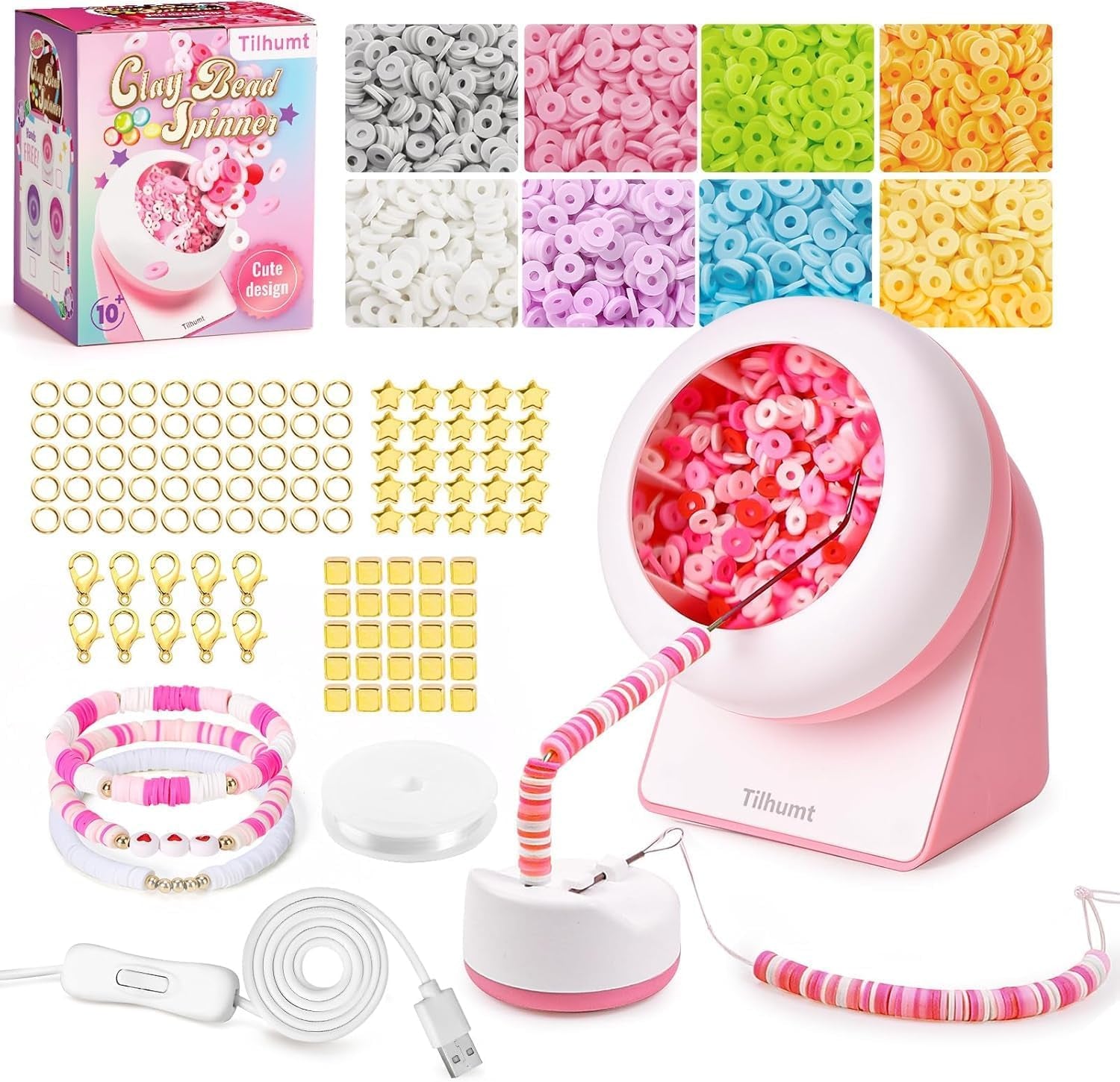 Bead Spinner with Clay Beads, Gift Beading Set for Girls, 2112Pcs Bracelet Making Kit with Electric Bead Spinner for Jewelry Making, Automatic Bracelet Maker for Making Friendship Bracelets