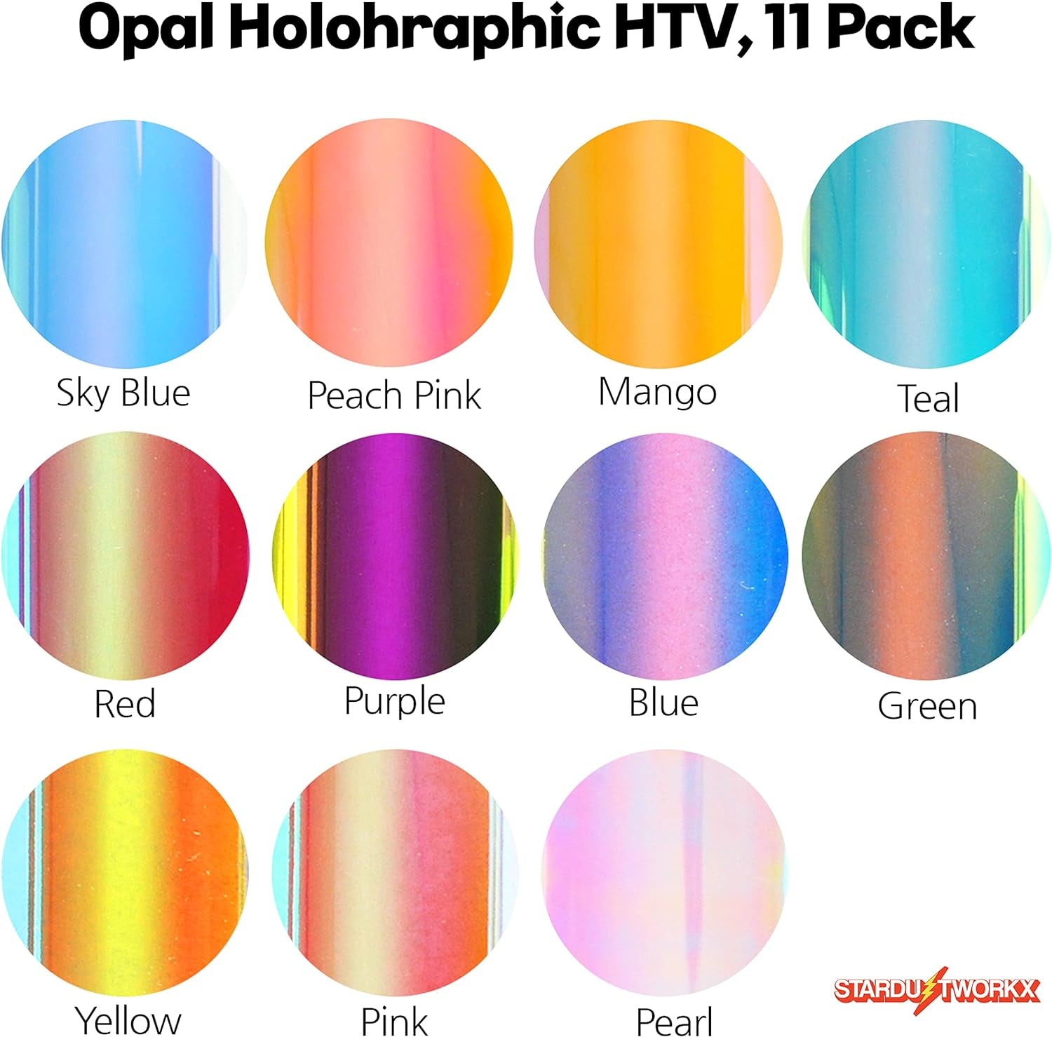 Opal Holographic Heat Transfer Vinyl 11 Pack Holographic Iron on Vinyl Rainbow Vinyl Glitter HTV Metallic HTV Sheets Chameleon Iridescent 11.4"X9.8" for Cricut Silhouette Heat Press