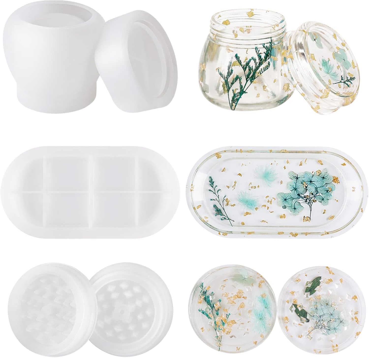3-Piece Silicone Molds for Epoxy Resin - Rolling Tray Mold for Resin, Resin Pudding Jar Mold with Lid, Grinder Molds for Resin Casting, DIY Epoxy Resin Molds Kit for Storage and Decoration
