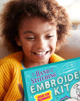 Embroidery Sewing Kit for Beginners, Kids Craft Kit Gift for Girls Boys Ages 8-12, 10 Projects, Embroidery Hoops, Fabric, Patterns, Floss, Needles, Needlepoint Cross Stitching Supplies