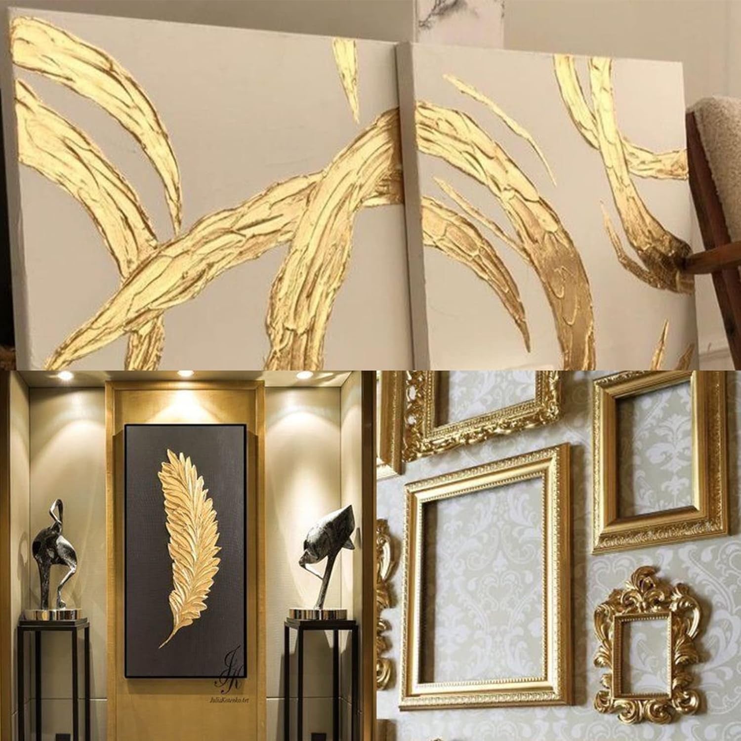 Acrylic Paint Metallic Gold, Non Toxic, Non Fading, 100Ml Gold Leaf Paint for Art, Painting, Handcrafts, Ideal for Canvas Wood Clay Fabric Craft Supplies