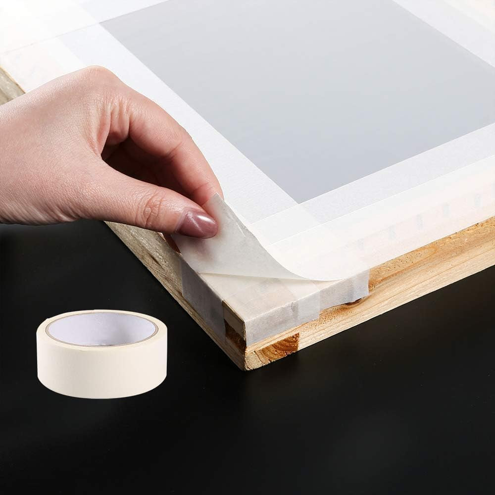 31 Pieces Screen Printing Starter Kit Include 4 Different Size of Wood Silk Screen Printing Frame with 110 Mesh, Squeegees, Inkjet Transparency Film, Ink Knife, Gloves and Mask Tape