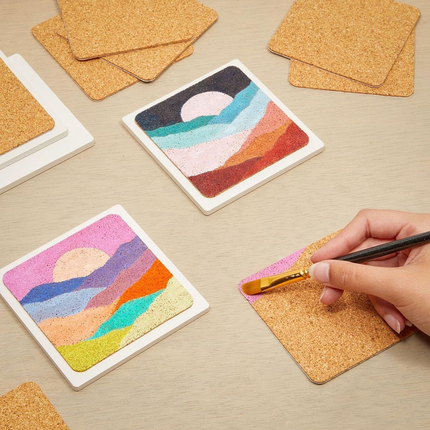 50 Pack Square Self Adhesive Cork Board Backings for DIY Crafts, Projects, Customizable Cork Tiles, Cork Squares for Coasters, Decor (1.5 Mm Thick, 3.7 in Length)