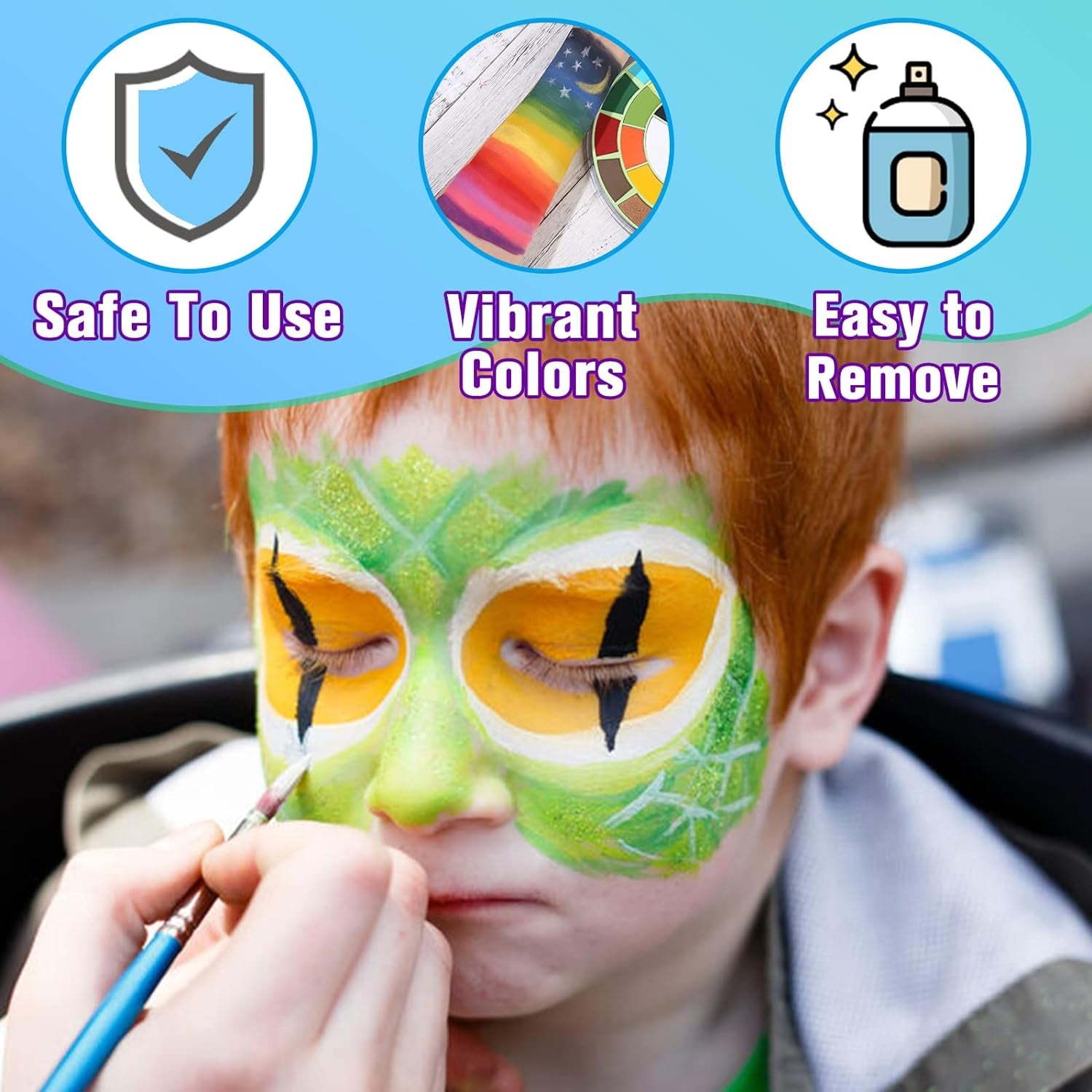 Face Body Paint Kit - 25 Colors Water Activated Painting Makeup Palette + 10 Blue Artist Paint Brushes Set Large Black & White Ideal for Halloween, SFX, Theater, Cosplay, Parties and Costume