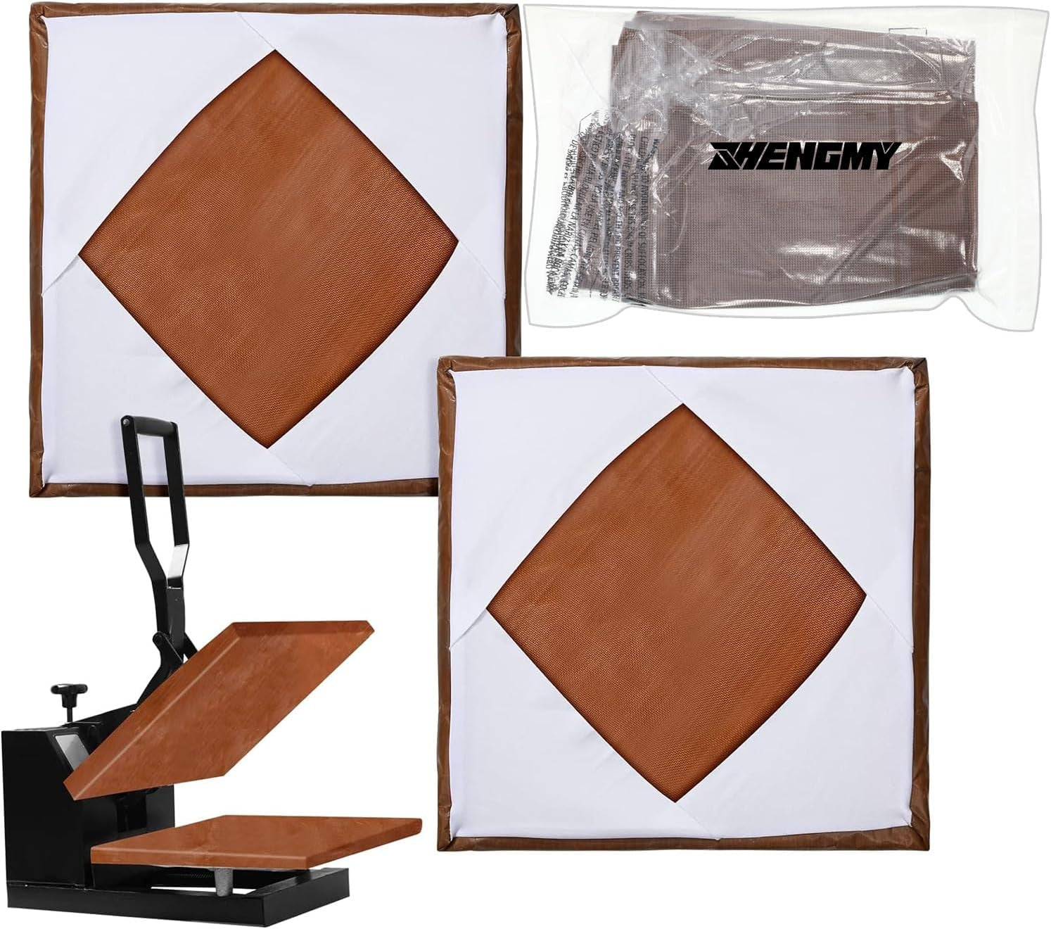 2 Pcs Wrap Cover for Heat Press Platen, 15 X 15 Inch Heat Resistant Reusable Sheets Pad Mat Pillow Protector for Sublimation Heat Pressing Machine Brown and White